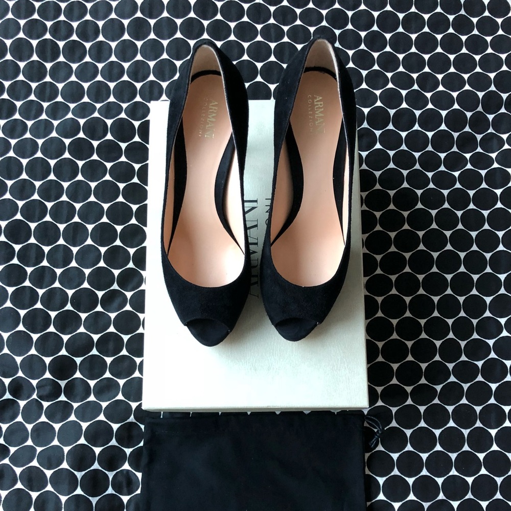 Armani Collezioni Suede Peep Toe Pumps
